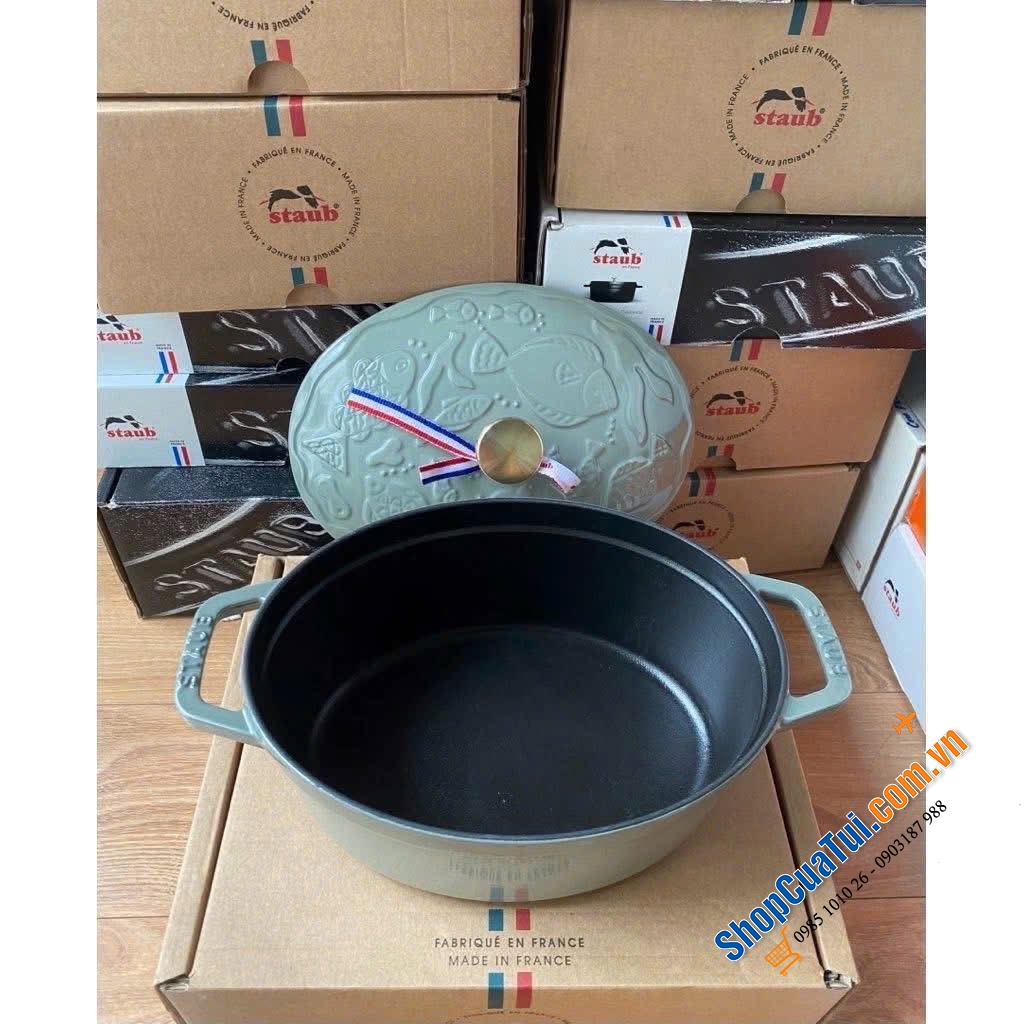 Chảo tròn 20cm và nồi oval 23cm xanh bạch đàn.