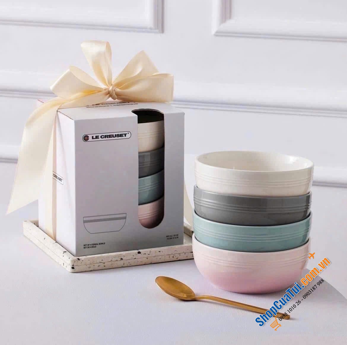 Set 4 Đĩa Le Creuset Cereal pastel 22cm & Set 4 bát Le Creuset Cereal 16cm xinh xỉu luôn.