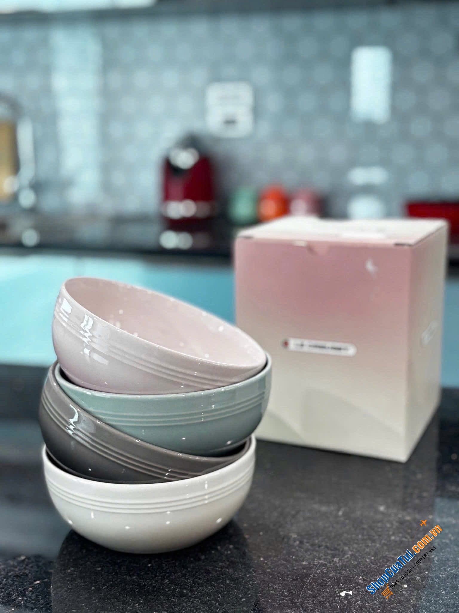 Set 4 Đĩa Le Creuset Cereal pastel 22cm & Set 4 bát Le Creuset Cereal 16cm xinh xỉu luôn.