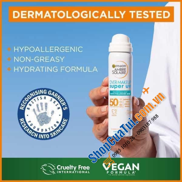 XỊT CHỐNG NẮNG Garnier Super UV Over Makeup Mist SPF50+ – TIỆN LỢI CẢ NGÀY!