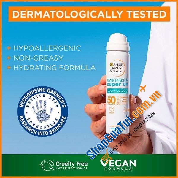 XỊT CHỐNG NẮNG Garnier Super UV Over Makeup Mist SPF50+ – TIỆN LỢI CẢ NGÀY!