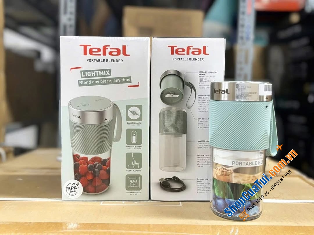 Tefal LightMix on-the-go – màu vàng và màu xanh mint pastel siêu xinh.