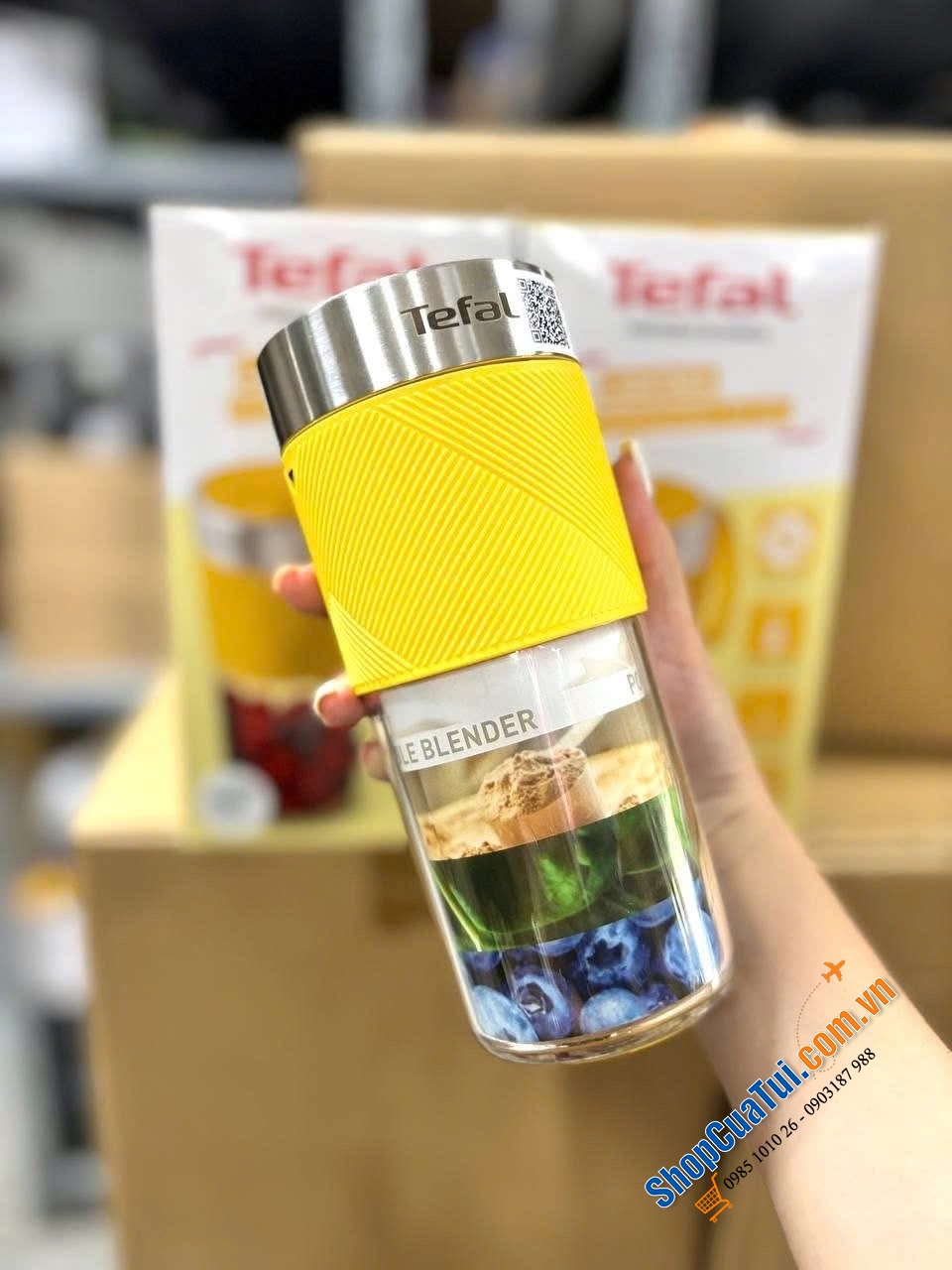 Tefal LightMix on-the-go – màu vàng và màu xanh mint pastel siêu xinh.