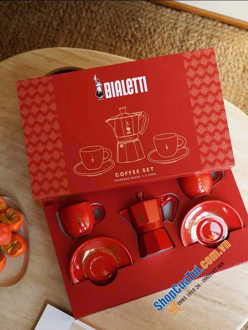 Set ấm Bialleti Moka + 2 ly sứ cao cấp.
