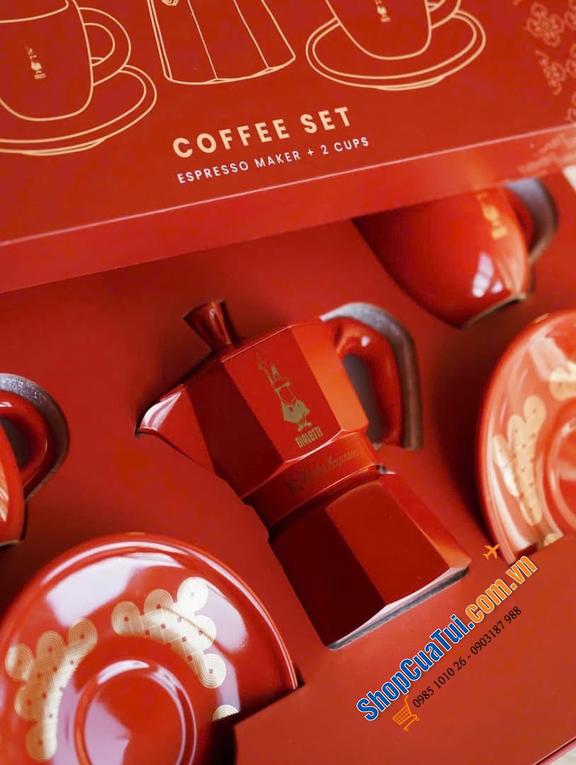 Set ấm Bialleti Moka + 2 ly sứ cao cấp.