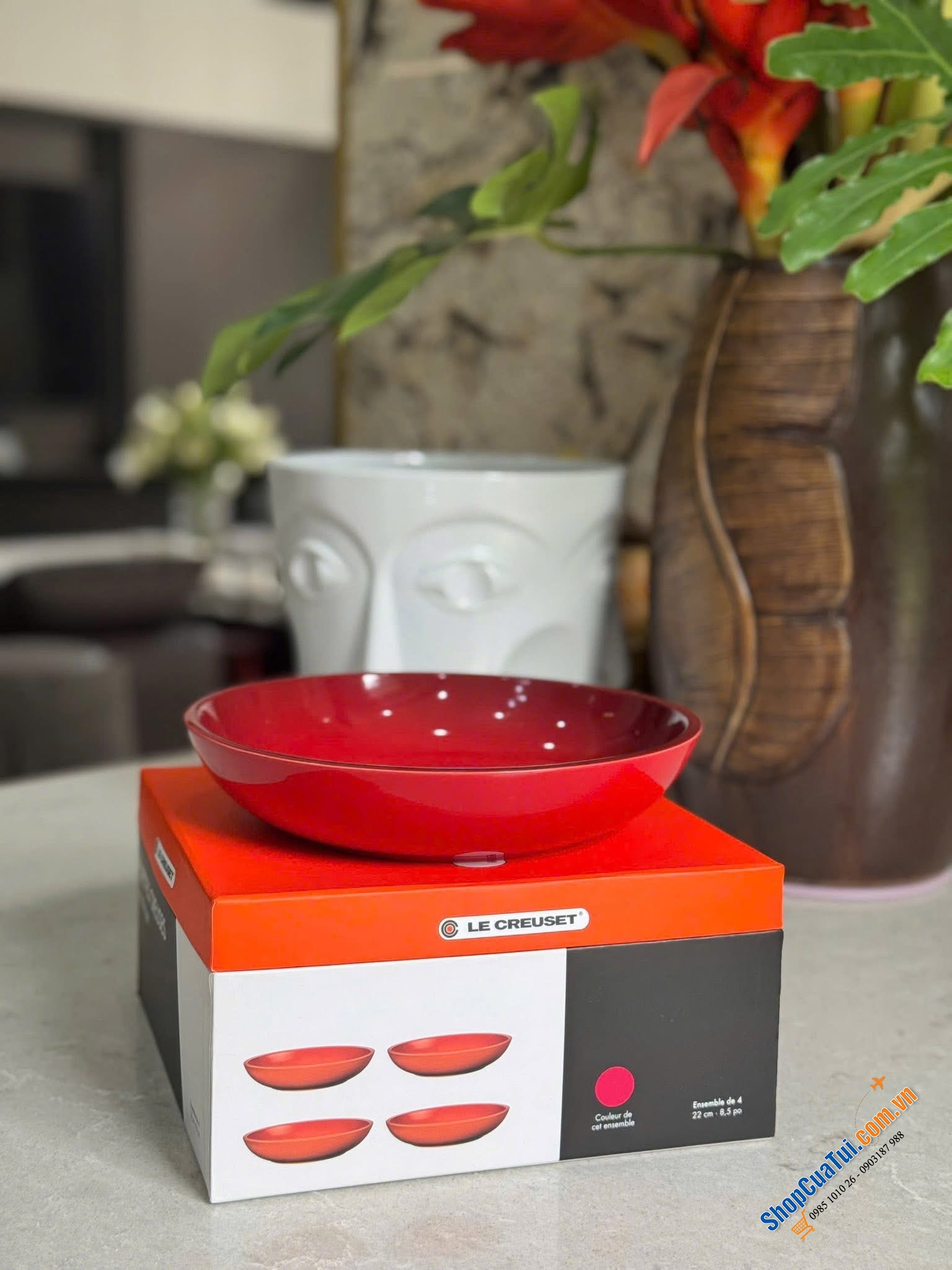 Set 4 đĩa Staub sâu lòng 22cm Màu đỏ cực xinh.