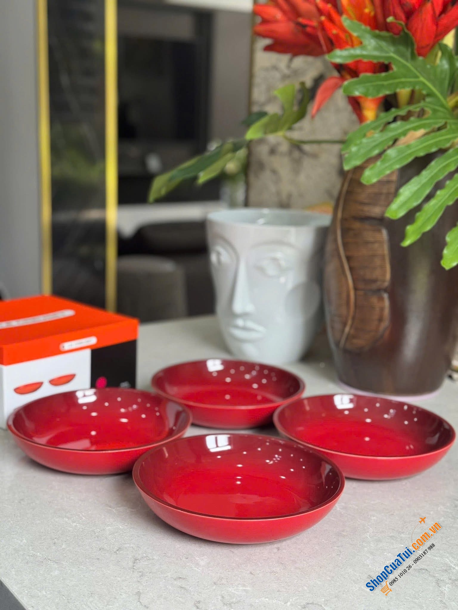 Set 4 đĩa Staub sâu lòng 22cm Màu đỏ cực xinh.
