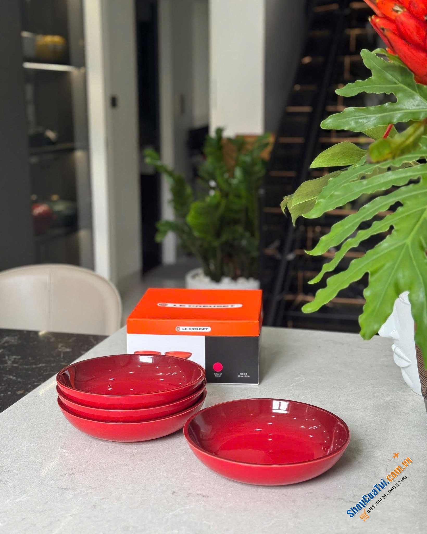 Set 4 đĩa Staub sâu lòng 22cm Màu đỏ cực xinh.