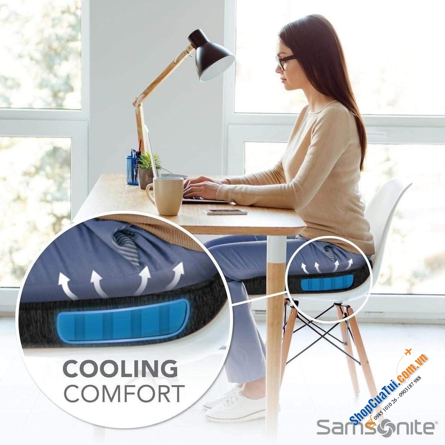 Đệm ghế Samsonite Cooling Technology.