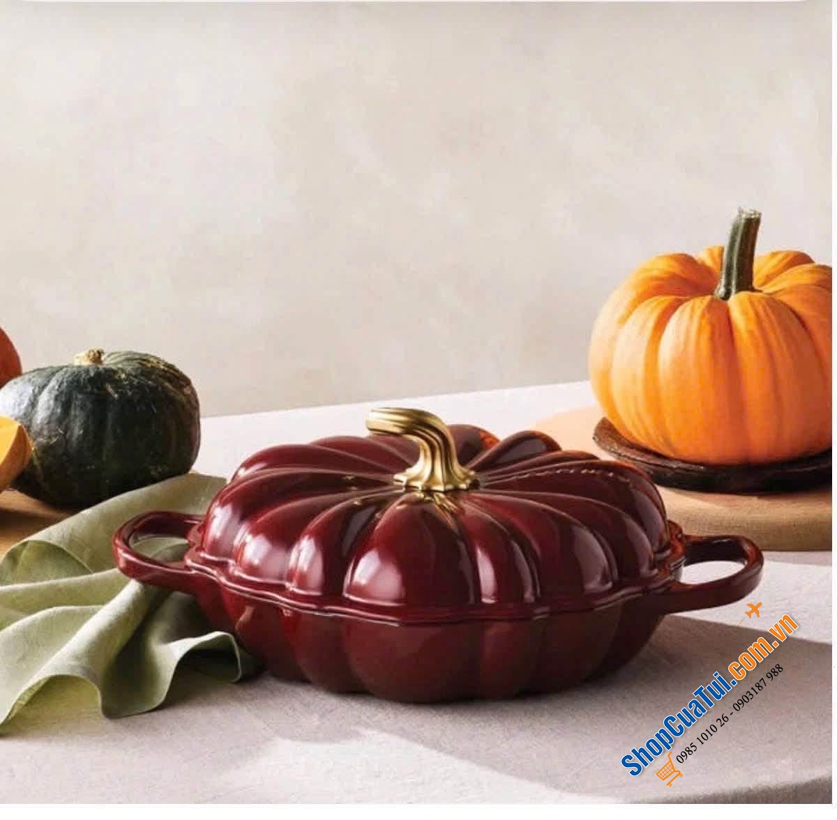 Marmite Rhone 24cm lòng đen núm vàng - Bí Ngô Rhone 28cm.