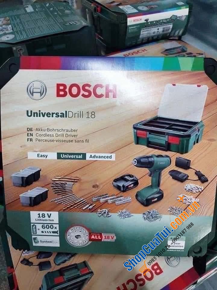 Bộ dụng cụ khoan và bắn vít BOSCH không dây UniversalDrill 18.
