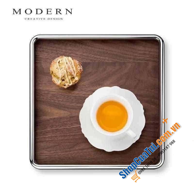 Khay gỗ óc chó kim loại Modern.