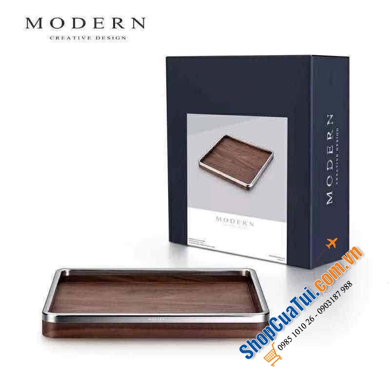 Khay gỗ óc chó kim loại Modern.