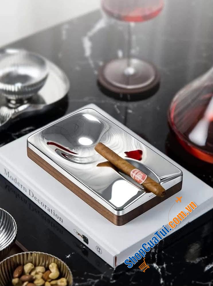 Gạt tàn gỗ, inox Modern.