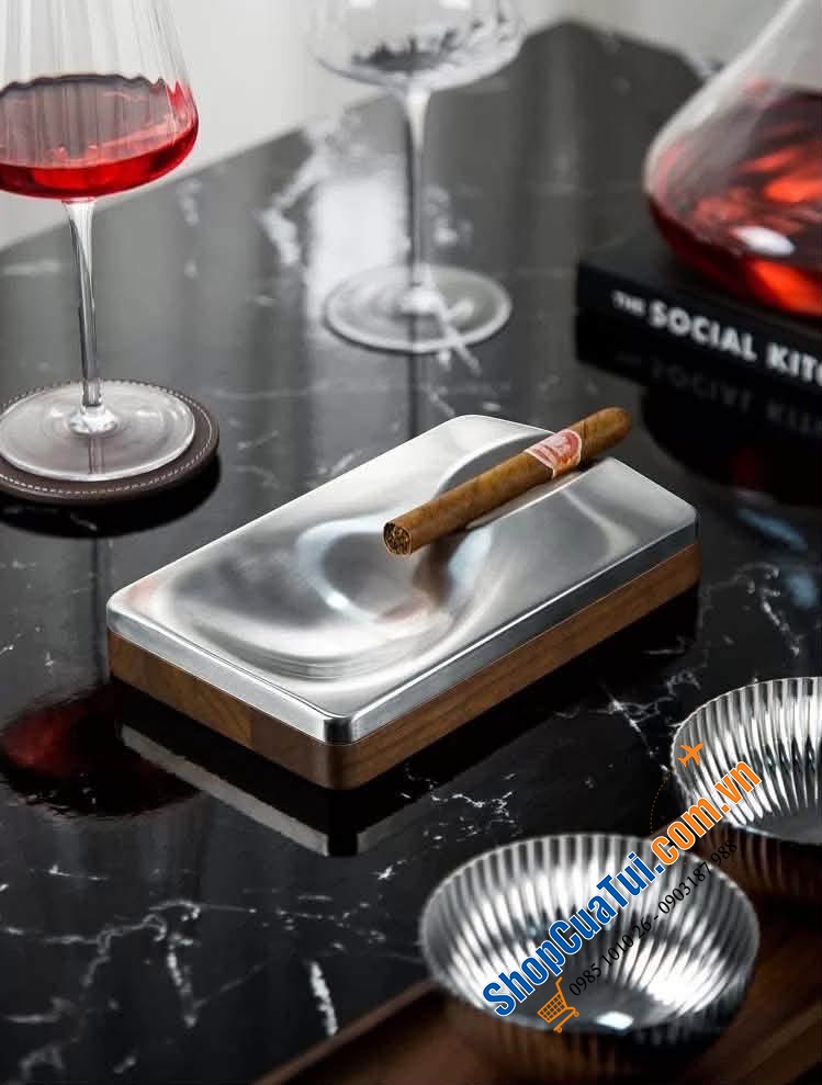 Gạt tàn gỗ, inox Modern.
