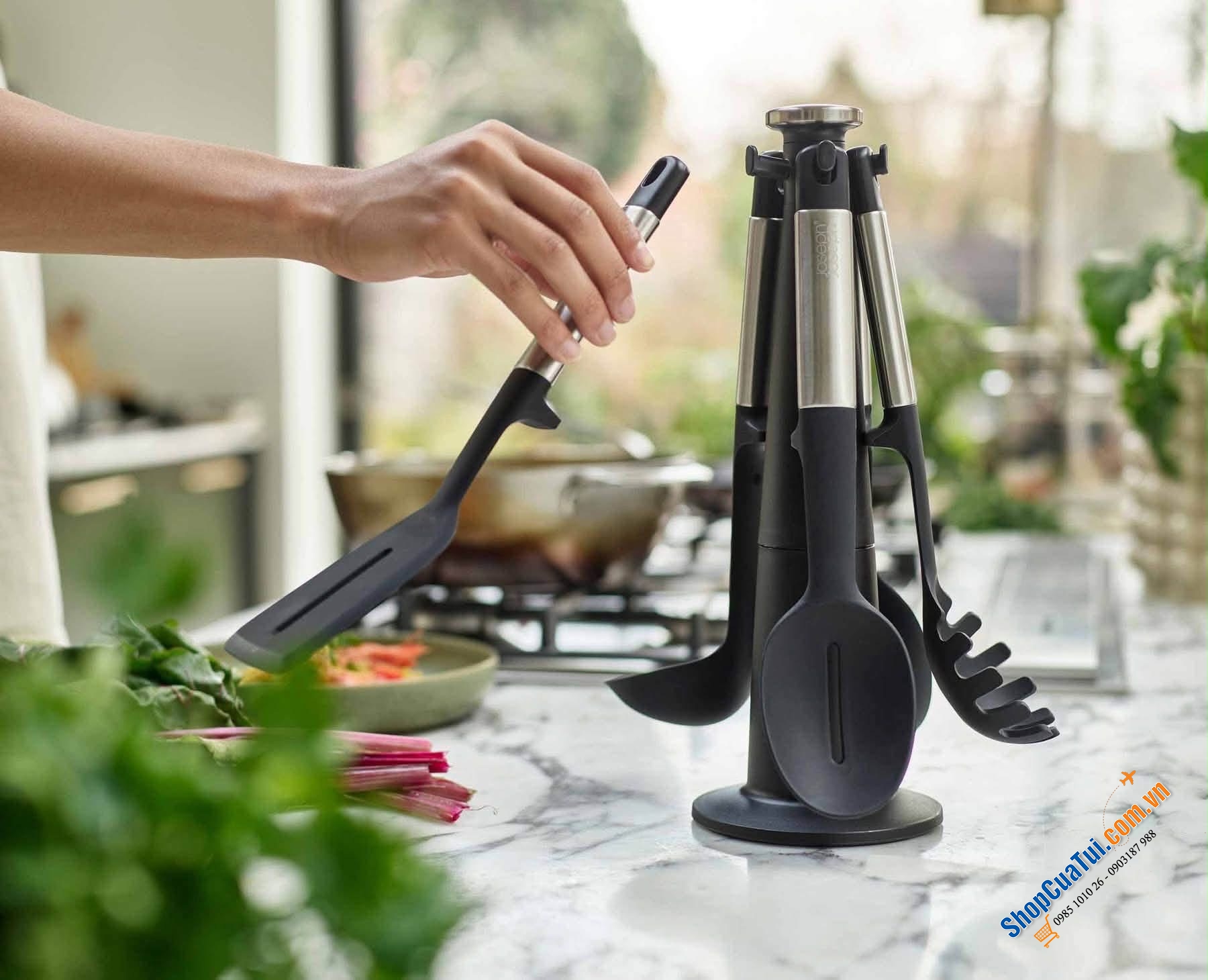 Bộ 5 dụng cụ nấu ăn silicone đế xoay 360° Joseph Joseph Elevate (Steel) 10567.