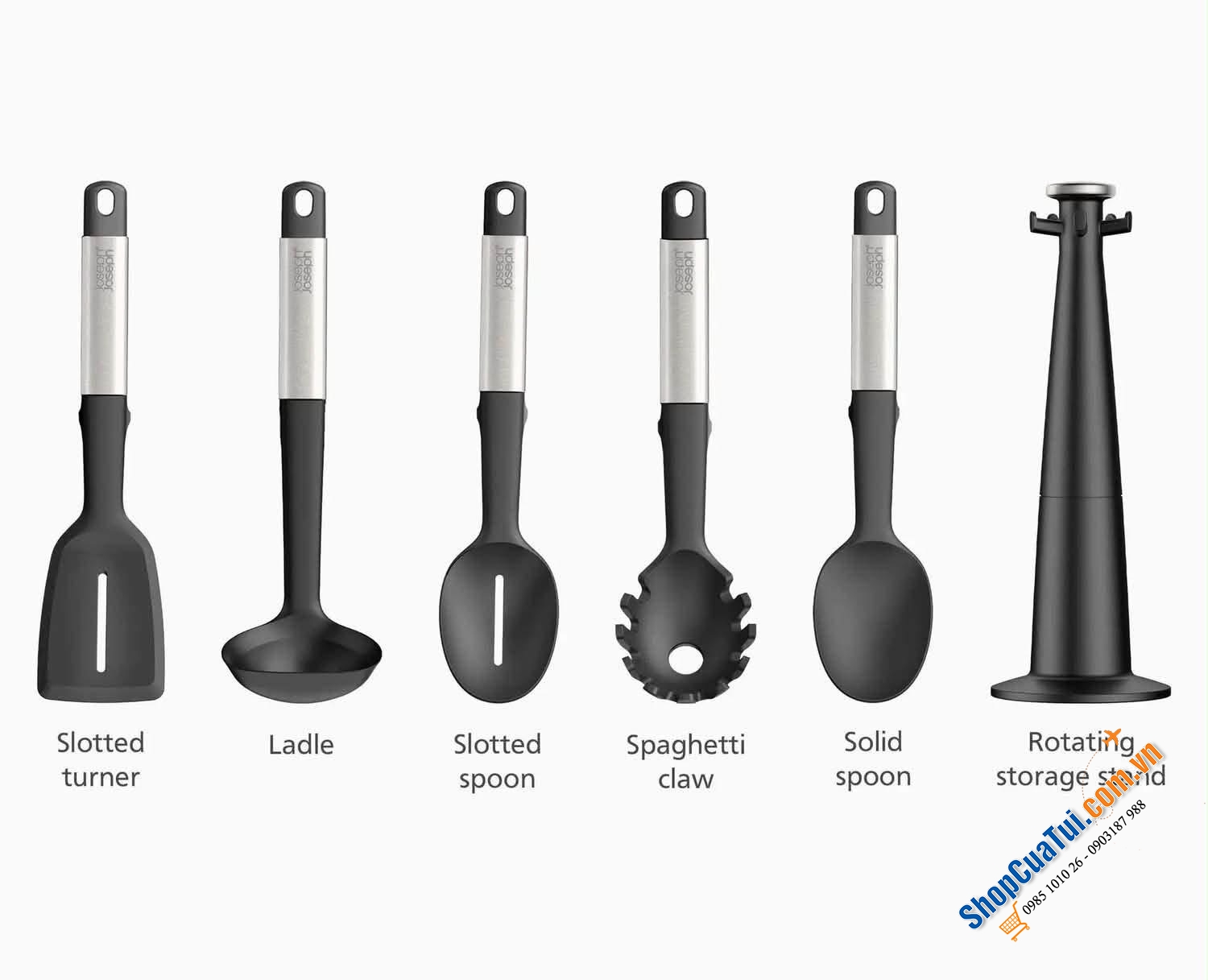 Bộ 5 dụng cụ nấu ăn silicone đế xoay 360° Joseph Joseph Elevate (Steel) 10567.