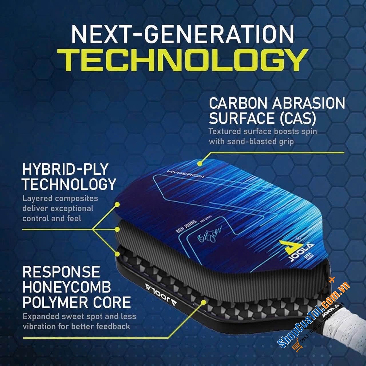 VỢT PICKLEBALL JOOLA HYPERION CAS 16mm.