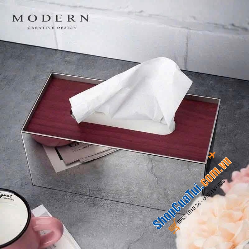 Hộp giấy ăn inox gỗ Modern sang xịn.
