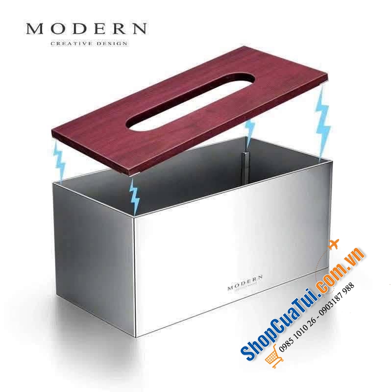 Hộp giấy ăn inox gỗ Modern sang xịn.