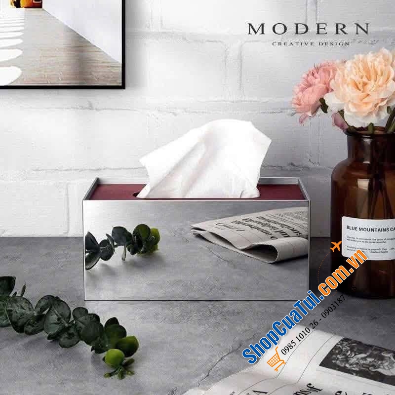 Hộp giấy ăn inox gỗ Modern sang xịn.