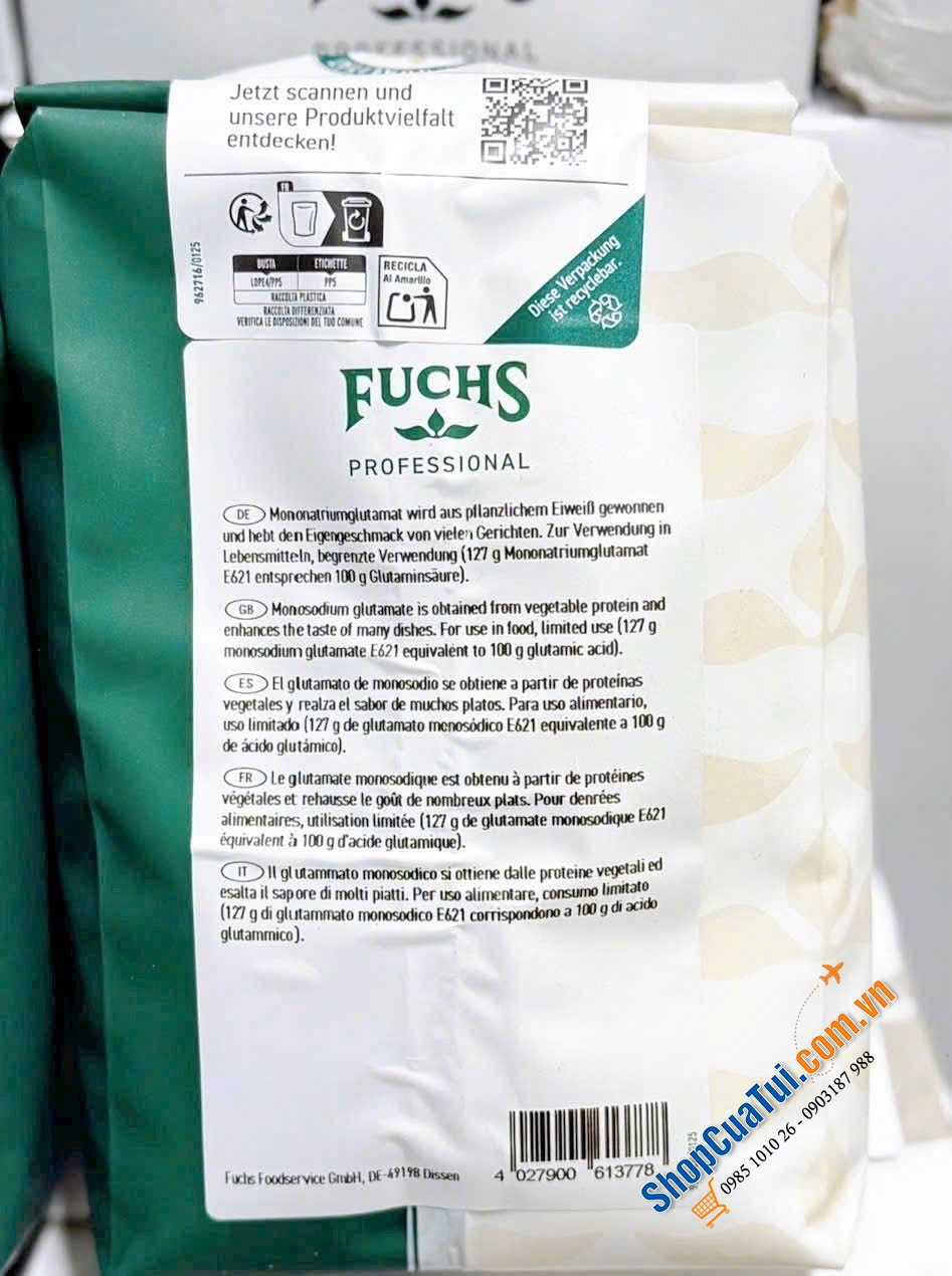 MỲ CHÍNH FUCHS MONONATRIUM GLUTAMAT (E621) mỳ chính an toàn nhất.