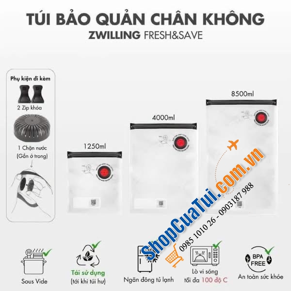 Bộ hút chân không Zwilling FRESH & SAVE 39 món tiện lợi.