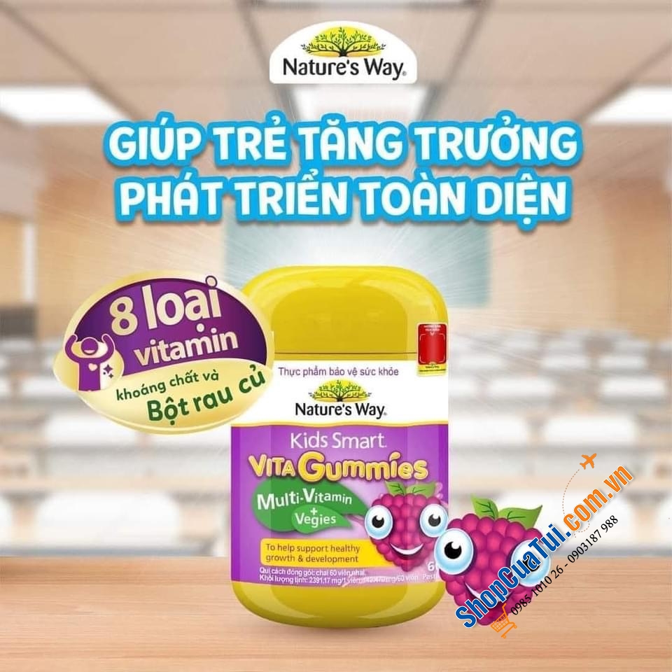 Kẹo gôm Vitamin tổng hợp và bổ sung rau Nature’s Way Kids Smart Vita-Gummies Multi-Vitamin & Vegies