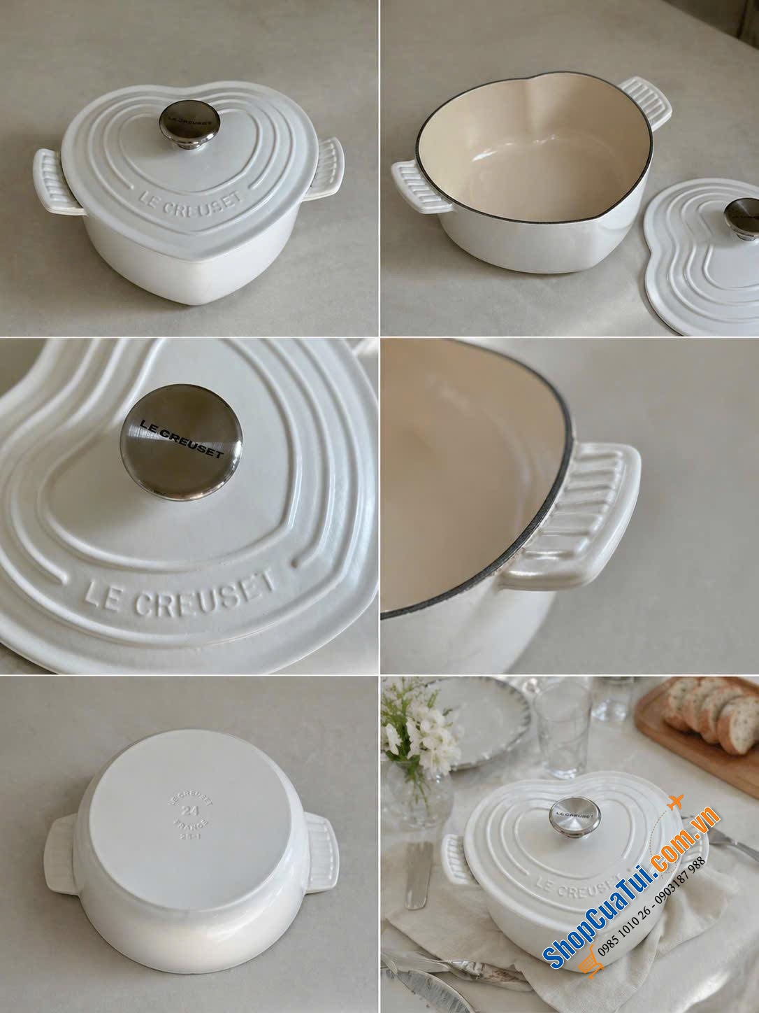 Le Creuset Heart Cocotte  20cm – Trắng cotton.