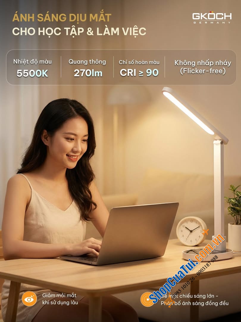 ĐÈN BÀN LED GKÖCH YG-8611L: ÁNH SÁNG KHOA HỌC, BẢO VỆ THỊ LỰC.