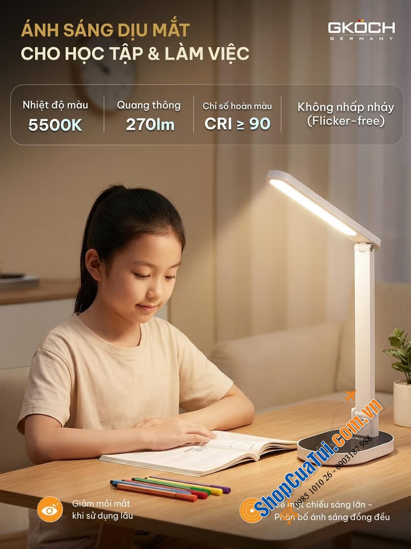 ĐÈN BÀN LED GKÖCH YG-8611L: ÁNH SÁNG KHOA HỌC, BẢO VỆ THỊ LỰC.