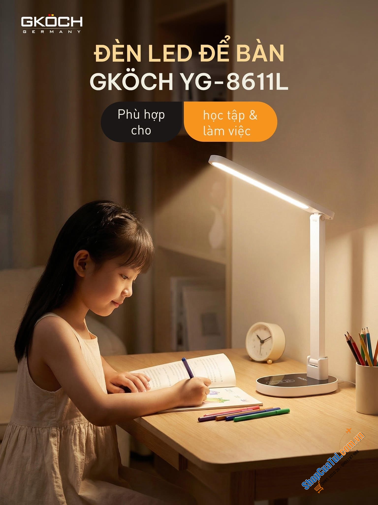ĐÈN BÀN LED GKÖCH YG-8611L: ÁNH SÁNG KHOA HỌC, BẢO VỆ THỊ LỰC.
