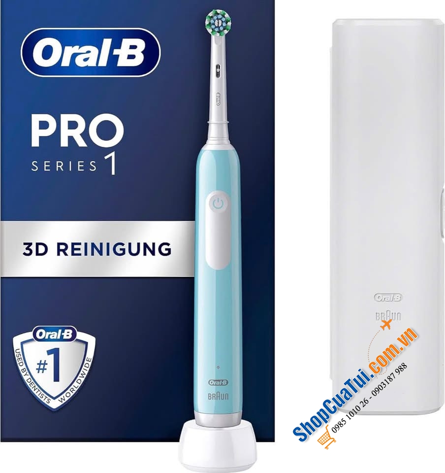 BÀN CHẢI ĐÁNH RĂNG ORAL-B PRO 1 MÀU XANH KÈM HỘP ĐỰNG - Made in Germany.