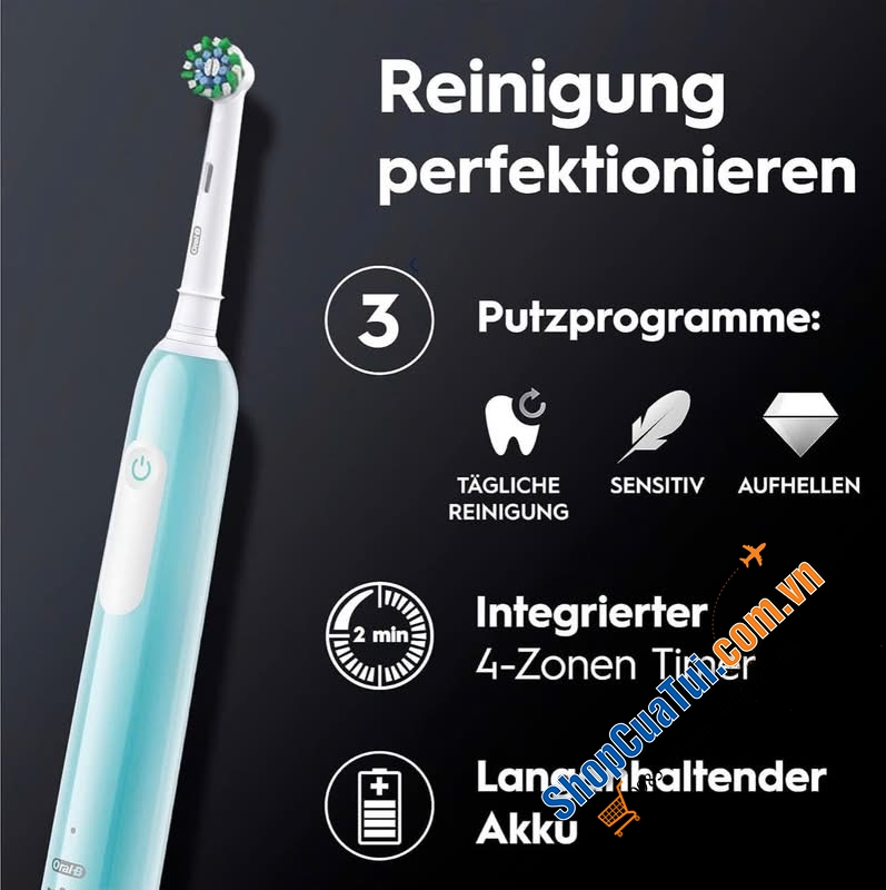 BÀN CHẢI ĐÁNH RĂNG ORAL-B PRO 1 MÀU XANH KÈM HỘP ĐỰNG - Made in Germany.