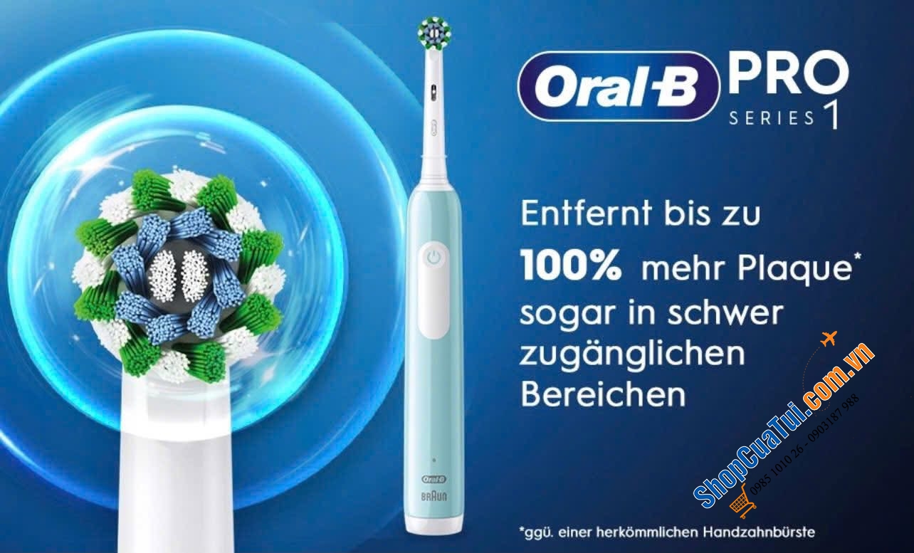 BÀN CHẢI ĐÁNH RĂNG ORAL-B PRO 1 MÀU XANH KÈM HỘP ĐỰNG - Made in Germany.