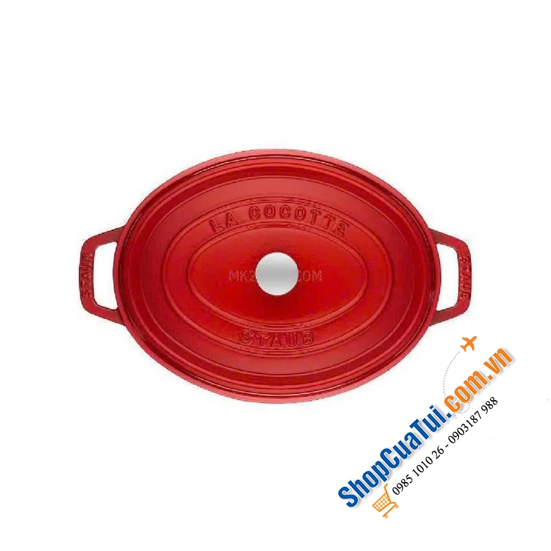 Staub Oval Cocotte 27cm màu White Truffle và đỏ cherry.