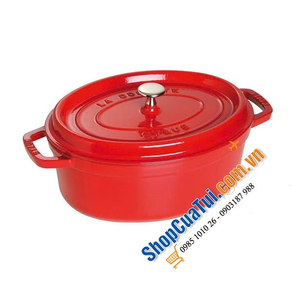 Staub Oval Cocotte 27cm màu White Truffle và đỏ cherry.
