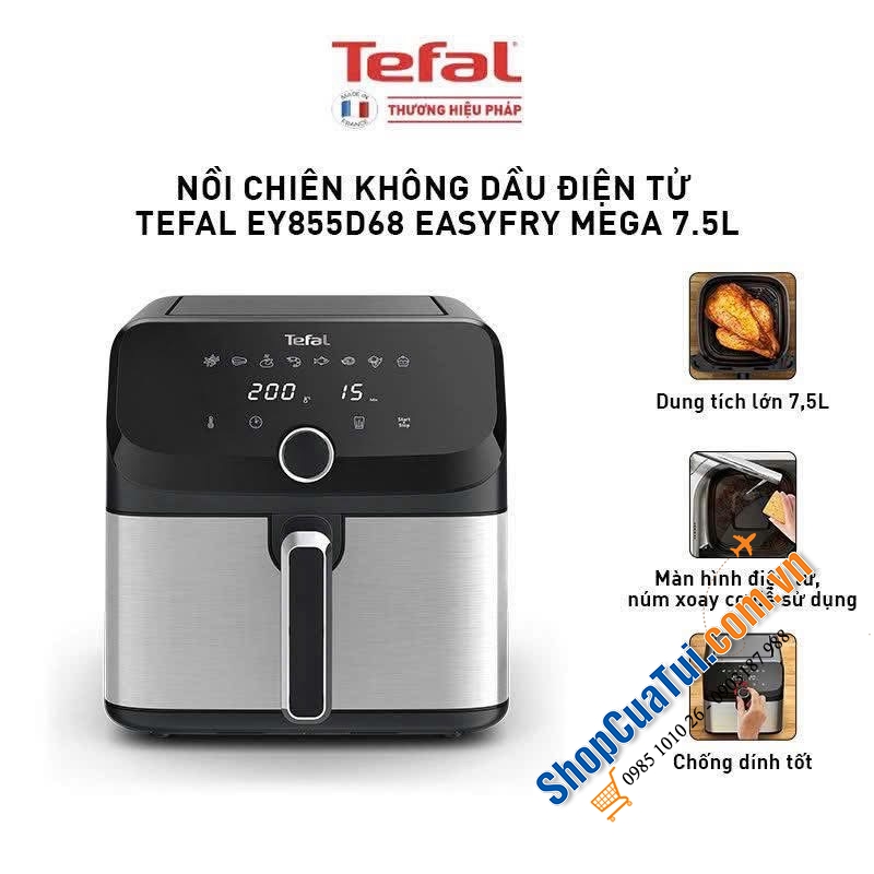 Nồi chiên không dầu điện tử Tefal EY855D68 EasyFry Mega 7.5L.
