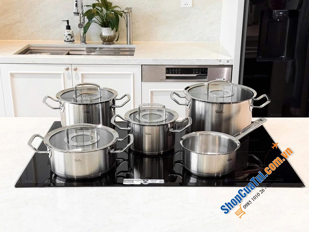 Bộ nồi Fissler Profi set 5 món kèm quánh vung kính made in Germany.