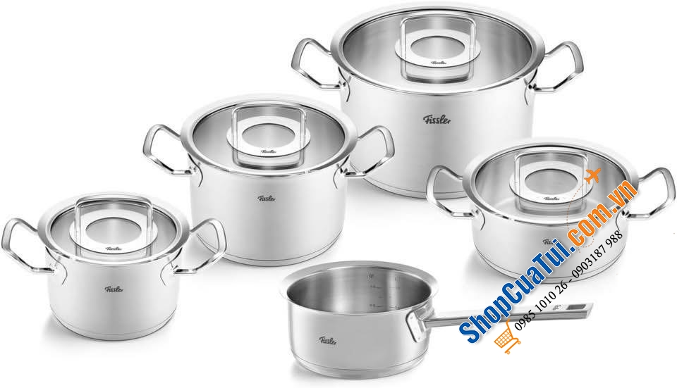 Bộ nồi Fissler Profi set 5 món kèm quánh vung kính made in Germany.