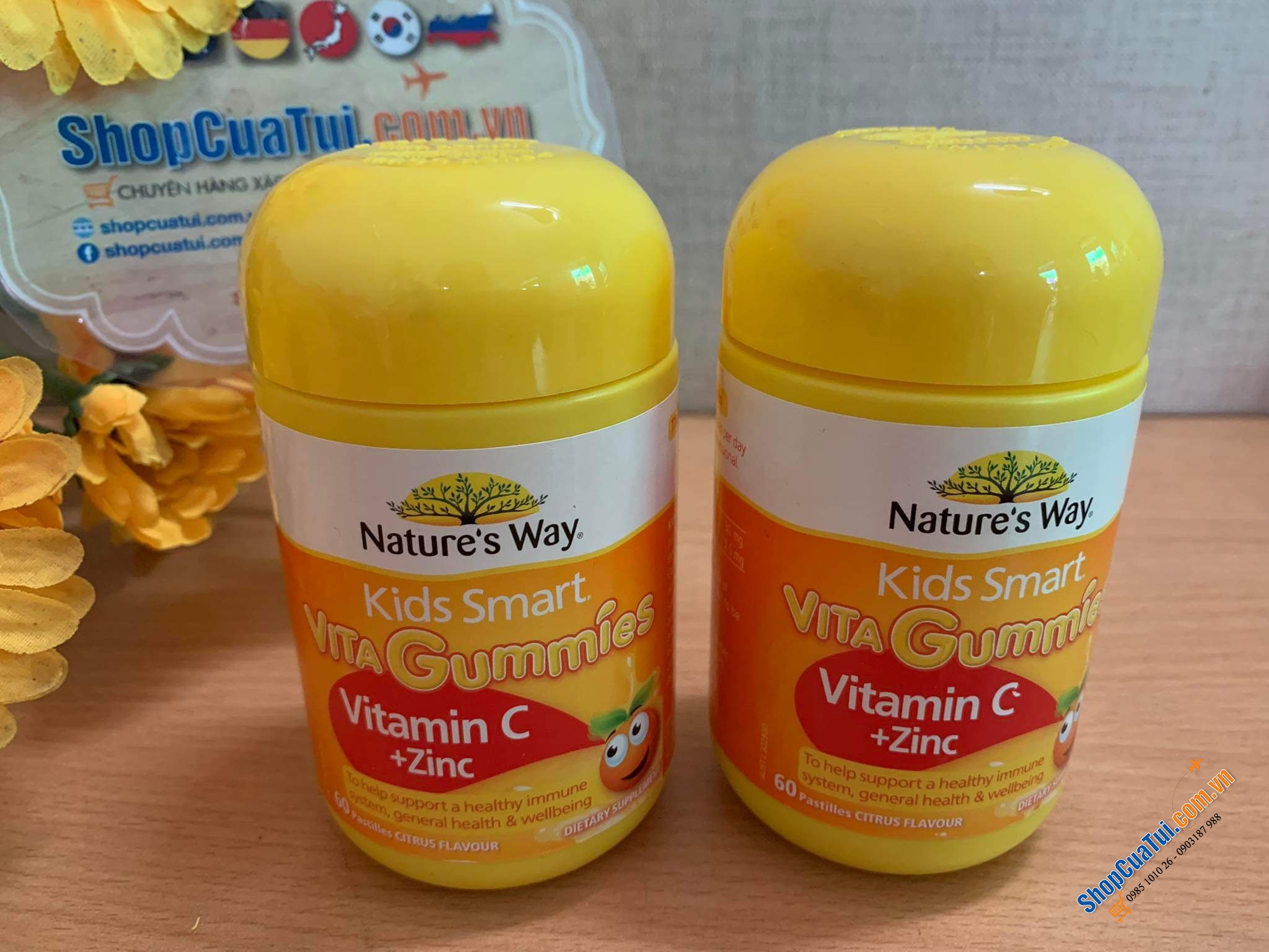 Kẹo dẻo Nature Way Kids Smart Vita Gummies Vitamin C + Zinc 60s For Children - bổ sung vitamin C và kẽm giúp tăng cường miễn dịch, kích thích tiêu hoá, ăn ngon miệng và ngủ ngon