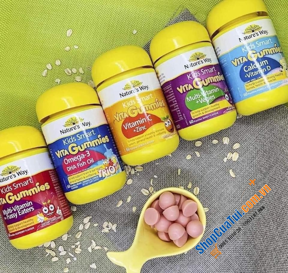 Kẹo dẻo Nature Way Kids Smart Vita Gummies Vitamin C + Zinc 60s For Children - bổ sung vitamin C và kẽm giúp tăng cường miễn dịch, kích thích tiêu hoá, ăn ngon miệng và ngủ ngon