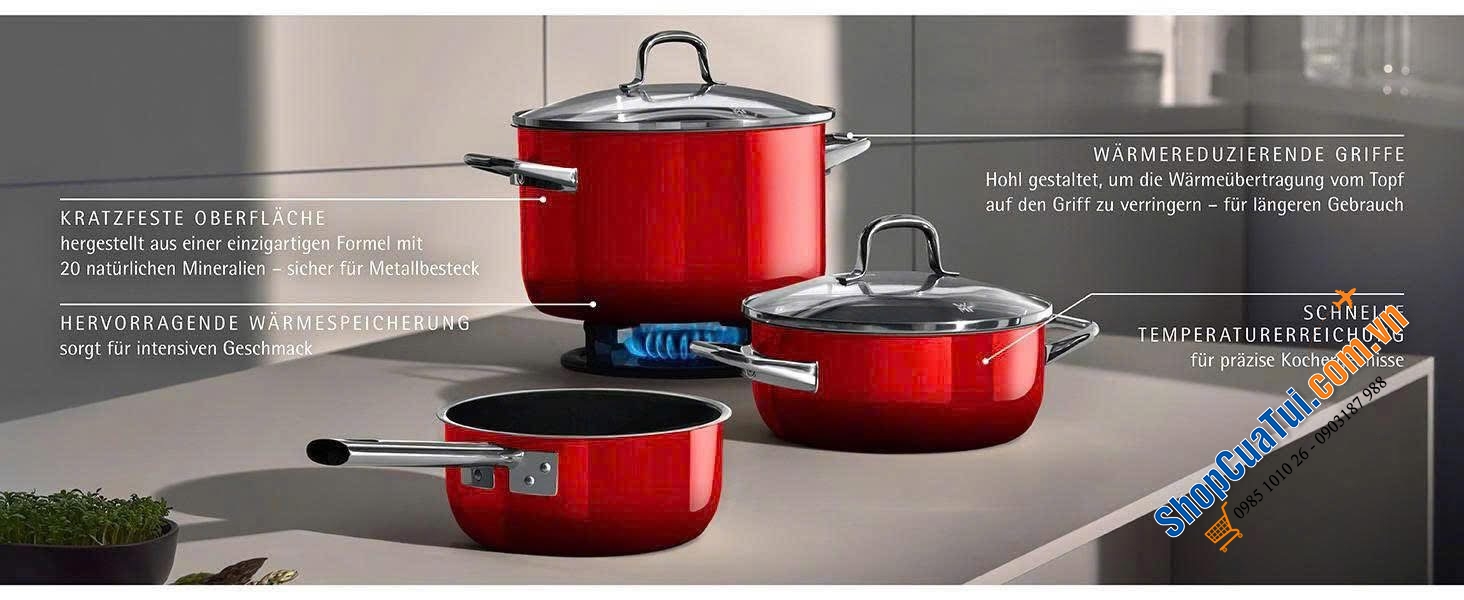 Bộ nồi WMF Fusiontec Essential Pro 4 món Màu Đỏ - Made in Germany.