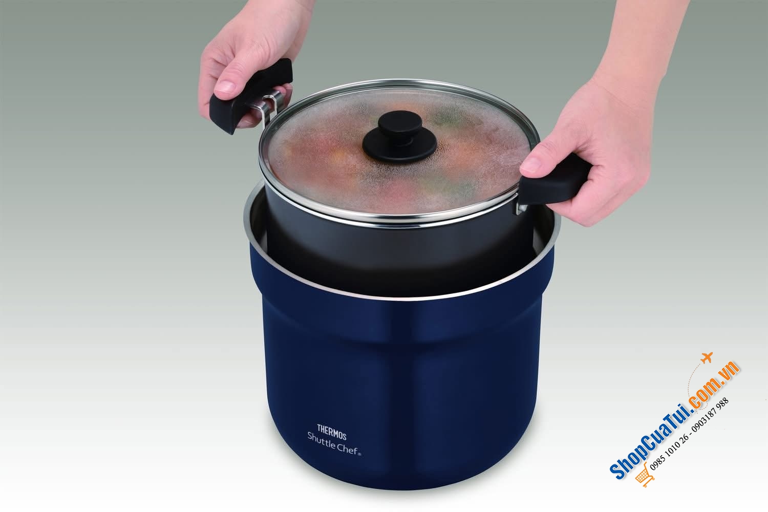 NỒI Ủ CHÂN KHÔNG THERMOS KBJ-4502 4.3L màu xanh Navy cực đẹp.