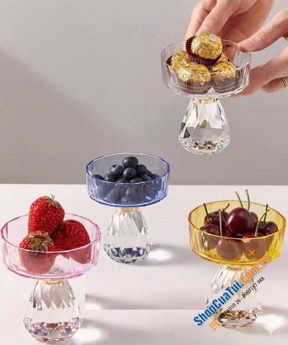 Set 6 ly kem pha lê sắc màu kèm thìa cao cấp.