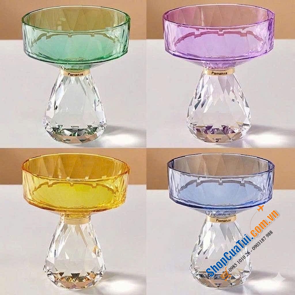 Set 6 ly kem pha lê sắc màu kèm thìa cao cấp.