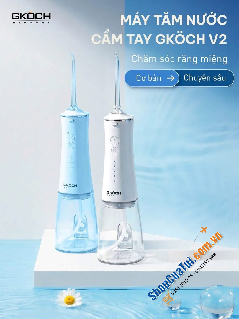 TĂM NƯỚC GKÖCH V2 - màu trắng, màu xanh.