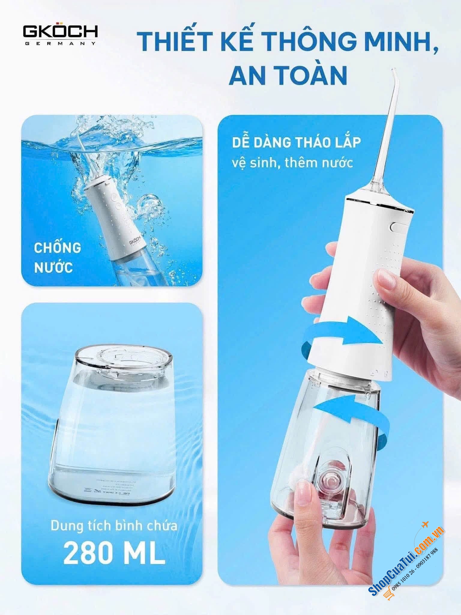 TĂM NƯỚC GKÖCH V2 - màu trắng, màu xanh.