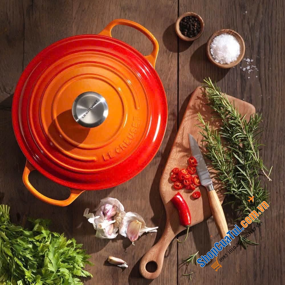 Le Creuset Deep Teal , bamboo , đỏ, cam 24cm Thành Cao.