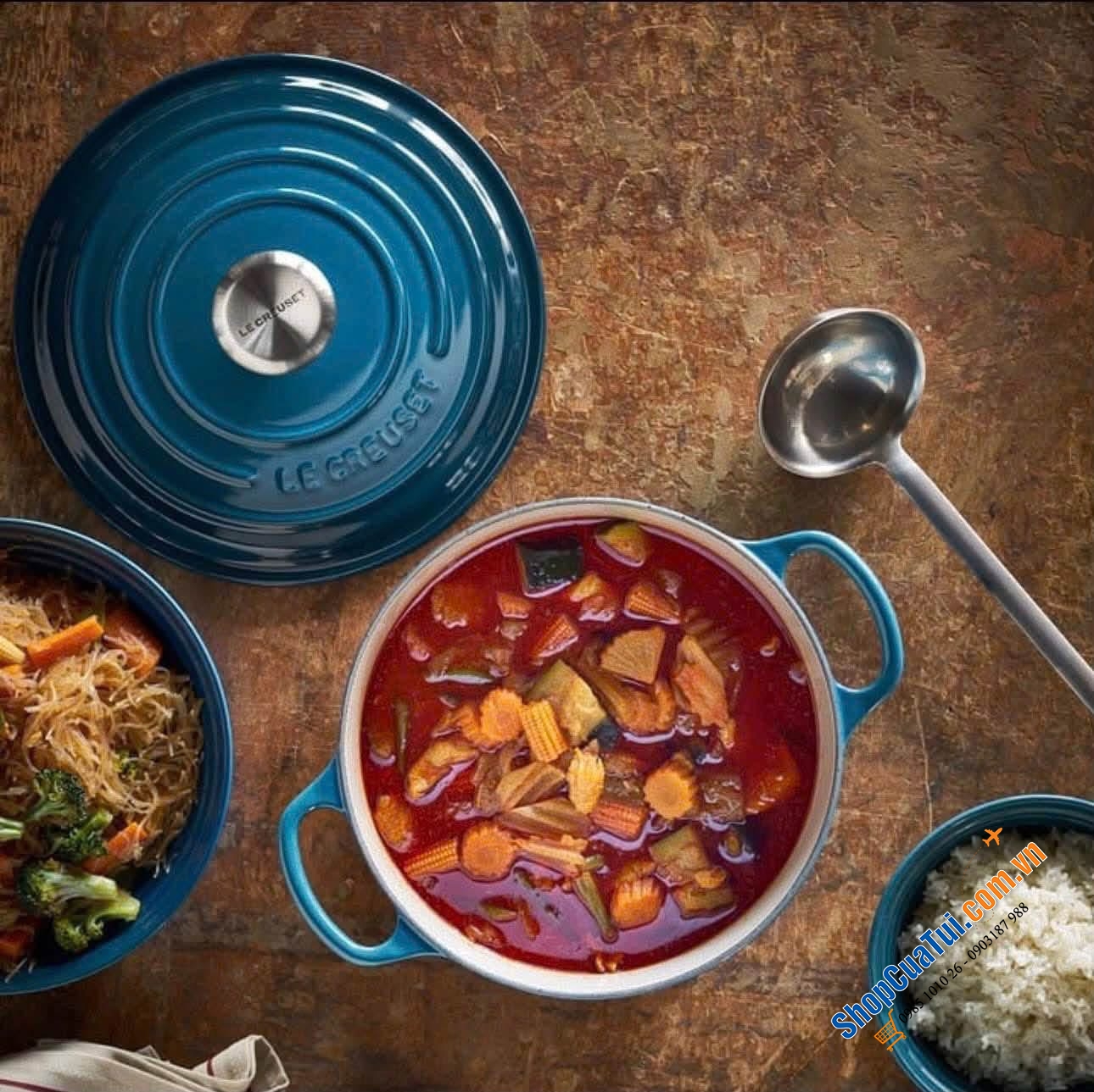 Le Creuset Deep Teal , bamboo , đỏ, cam 24cm Thành Cao.